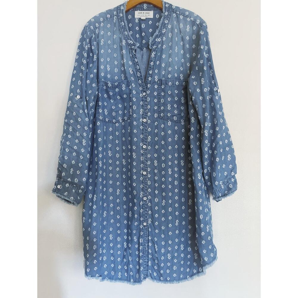 Cloth & Stone Anthropology Cassidy Shirtdress Womens XL Blue Chambray Shirt